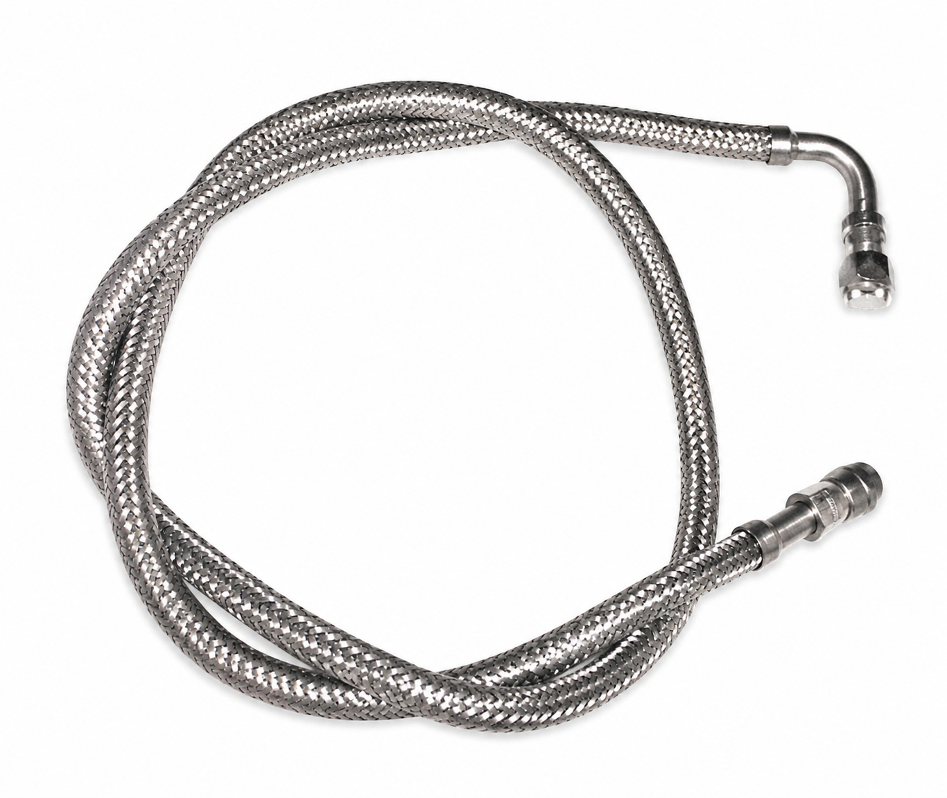 100108E – Helium Flex Line<br>10′ X 3/4″ dia with 2 * 1/2″ Female Aeroquips with elbow<br> AVAILABLE IN CUSTOM LENGTHS